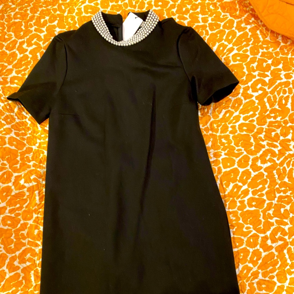 Mango little black dress pearl trim neck Jackie O